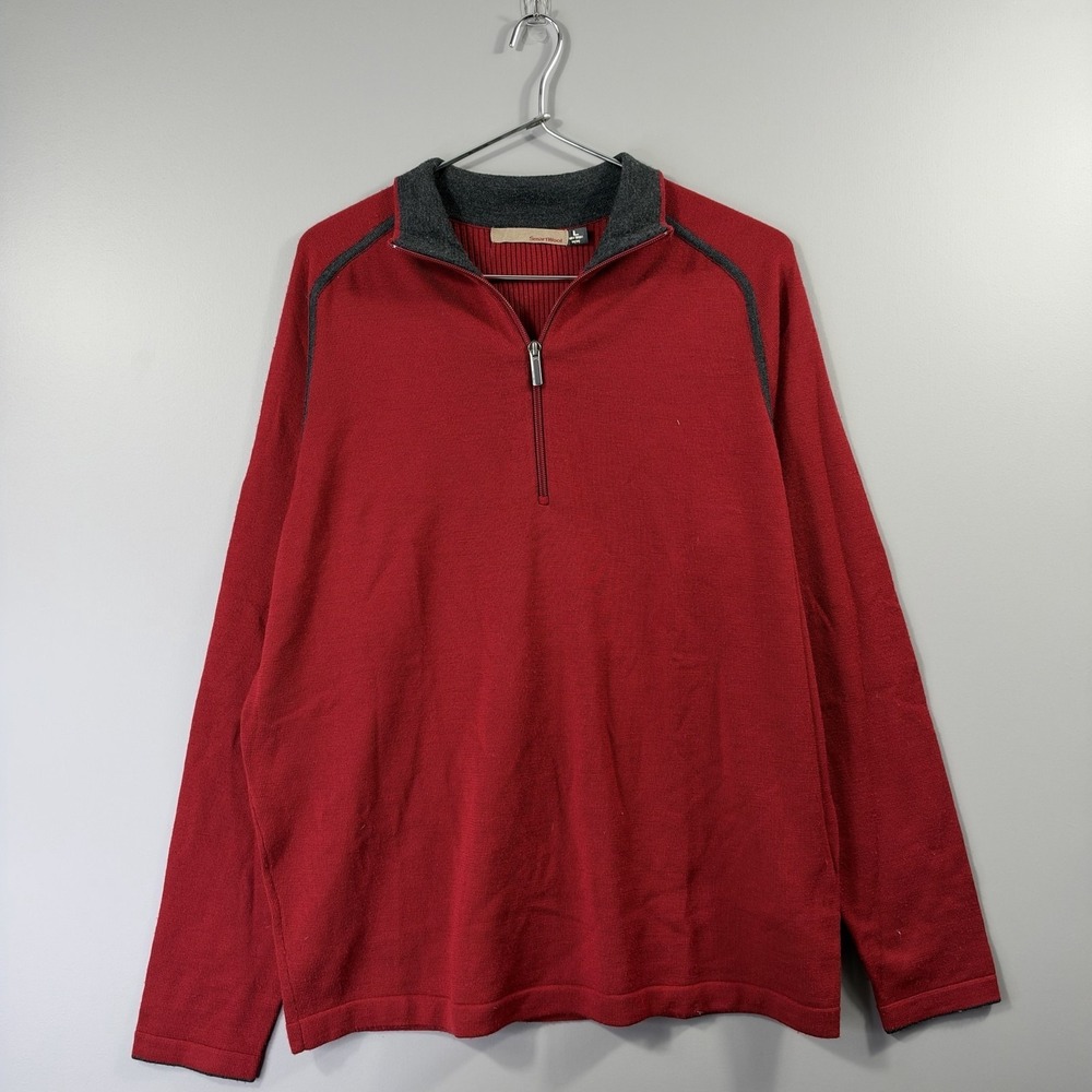 SmartWool Sweater Mens Large Red 100% Merino Wool 1/4 Zip Mock Neck Pullover